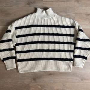 H&M Cream and Black Striped Turtleneck Sweater